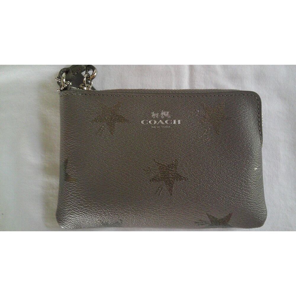 Coach F64645 Star Canyon Grey Leather Silver Wristlet LNWOT
